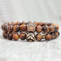 Noter French Bulldog Bracelets For Men, Women Vintage Dog Paw Natural Tiger Eye Bracelet - PeticaDeals