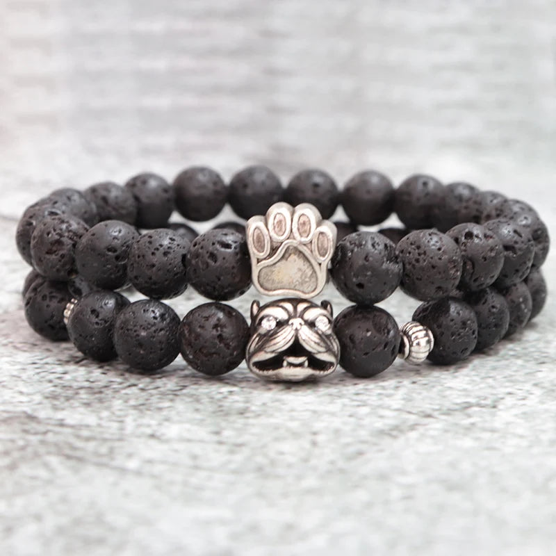 Noter French Bulldog Bracelets For Men, Women Vintage Dog Paw Natural Tiger Eye Bracelet - PeticaDeals