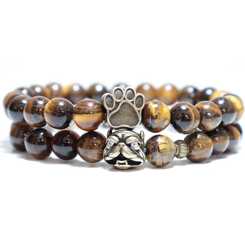 Noter French Bulldog Bracelets For Men, Women Vintage Dog Paw Natural Tiger Eye Bracelet - PeticaDeals