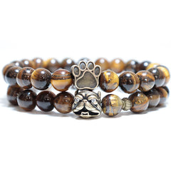 Noter French Bulldog Bracelets For Men, Women Vintage Dog Paw Natural Tiger Eye Bracelet - PeticaDeals