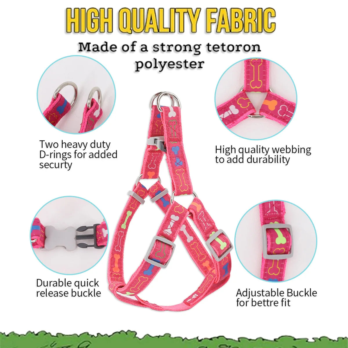 Nylon Adjustable Dog  Walking Strap Harness and Leash Set for Small and Medium Dogs - PeticaDeals