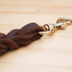 One step Short Dog Leash Braided Real Leather Traction Belt - PeticaDeals