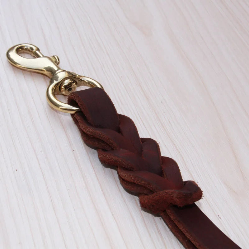 One step Short Dog Leash Braided Real Leather Traction Belt - PeticaDeals