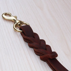 One step Short Dog Leash Braided Real Leather Traction Belt - PeticaDeals