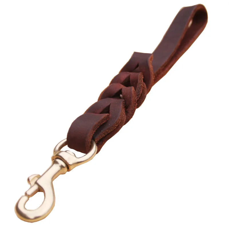 One step Short Dog Leash Braided Real Leather Traction Belt - PeticaDeals