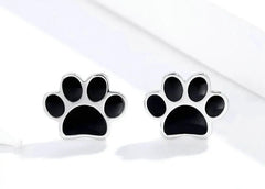 Paw Dog Footprint Black Stud Earrings 925 Sterling Silver For Women - PeticaDeals