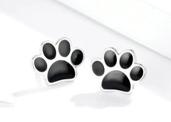Paw Dog Footprint Black Stud Earrings 925 Sterling Silver For Women - PeticaDeals