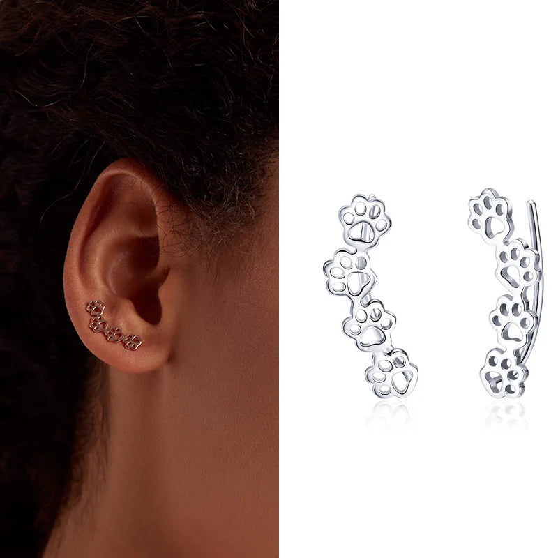 Paw Dog Footprint Black Stud Earrings 925 Sterling Silver For Women - PeticaDeals