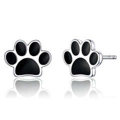 Paw Dog Footprint Black Stud Earrings 925 Sterling Silver For Women - PeticaDeals