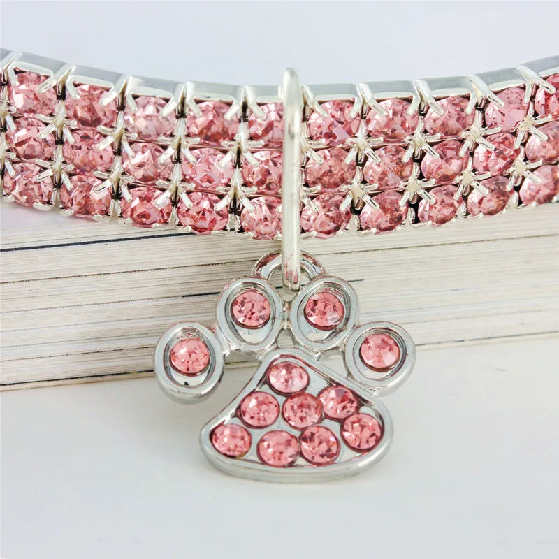 Paw Pet Collar Rhinestone Adjustable Neck - PeticaDeals