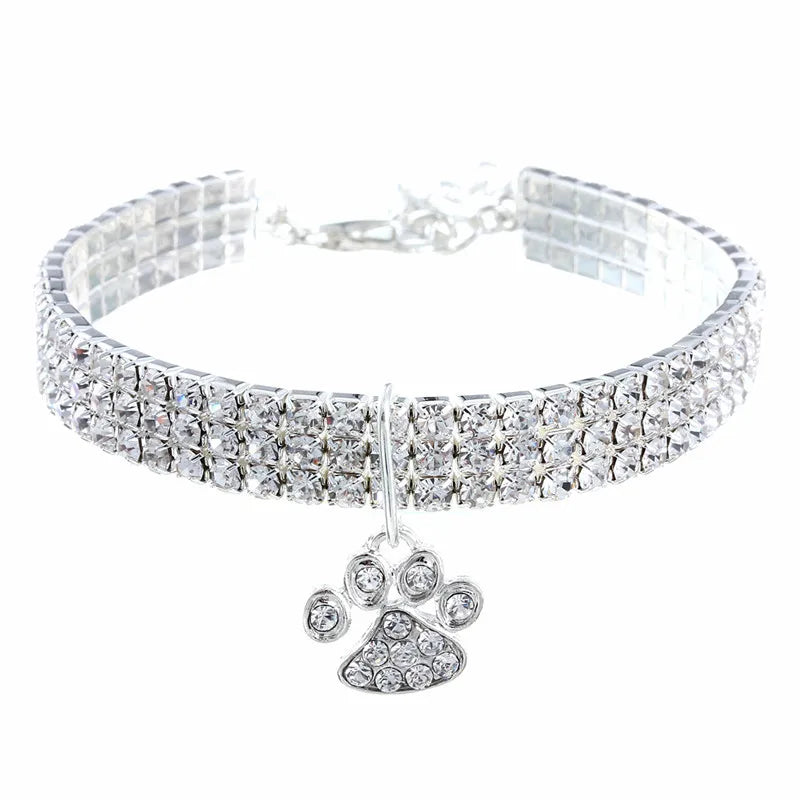Paw Pet Collar Rhinestone Adjustable Neck - PeticaDeals