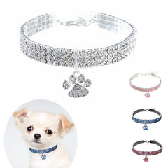 Paw Pet Collar Rhinestone Adjustable Neck - PeticaDeals
