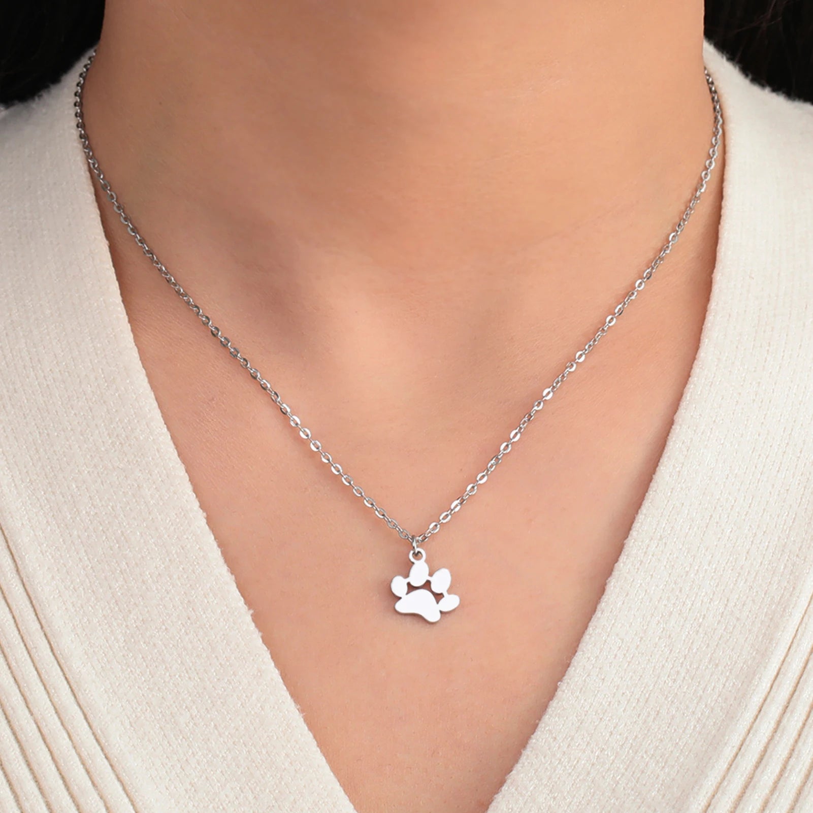 Pendant Necklace Stainless Steel Dog Cat Pet Paw Chain Necklace Women Minimalist Animal Jewelry - PeticaDeals