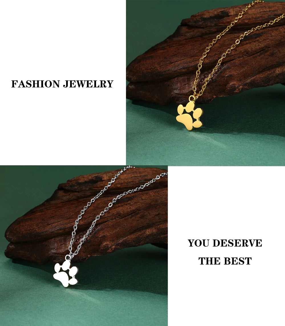 Pendant Necklace Stainless Steel Dog Cat Pet Paw Chain Necklace Women Minimalist Animal Jewelry - PeticaDeals