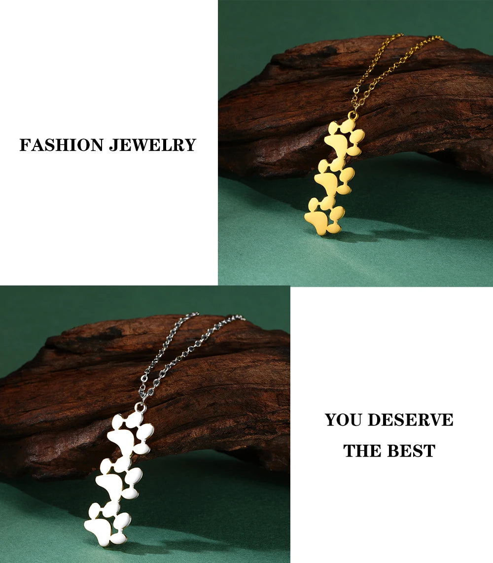 Pendant Necklace Stainless Steel Dog Cat Pet Paw Chain Necklace Women Minimalist Animal Jewelry - PeticaDeals
