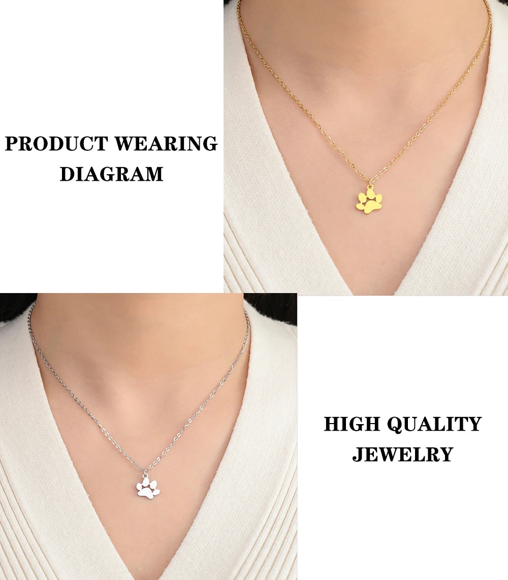 Pendant Necklace Stainless Steel Dog Cat Pet Paw Chain Necklace Women Minimalist Animal Jewelry - PeticaDeals