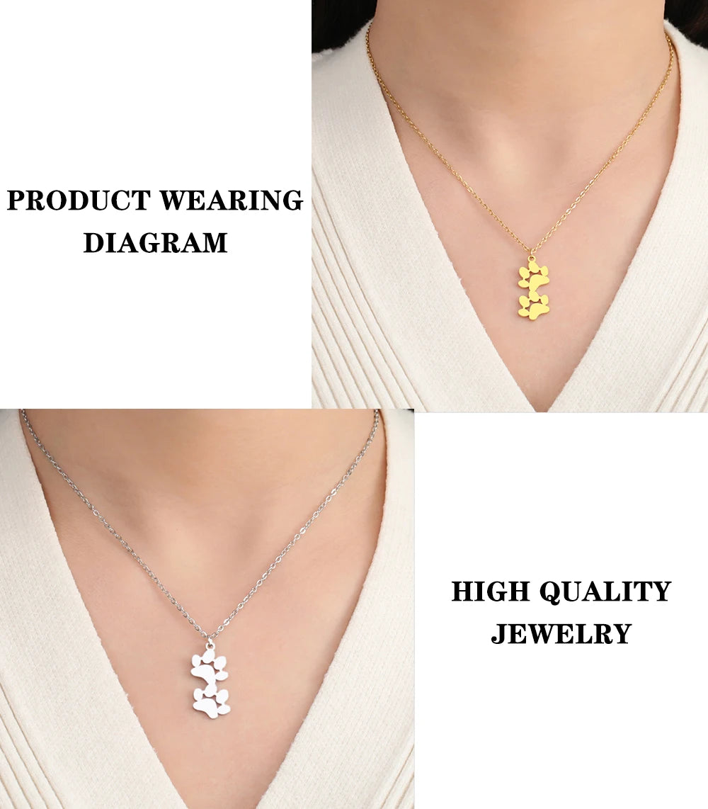 Pendant Necklace Stainless Steel Dog Cat Pet Paw Chain Necklace Women Minimalist Animal Jewelry - PeticaDeals
