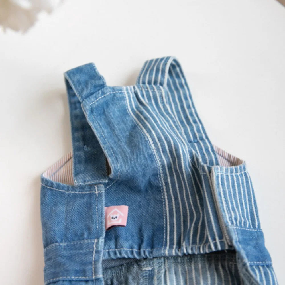 Pet Autumn Winter Striped Patchwork Denim Straps Pet Pants - PeticaDeals