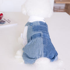 Pet Autumn Winter Striped Patchwork Denim Straps Pet Pants - PeticaDeals