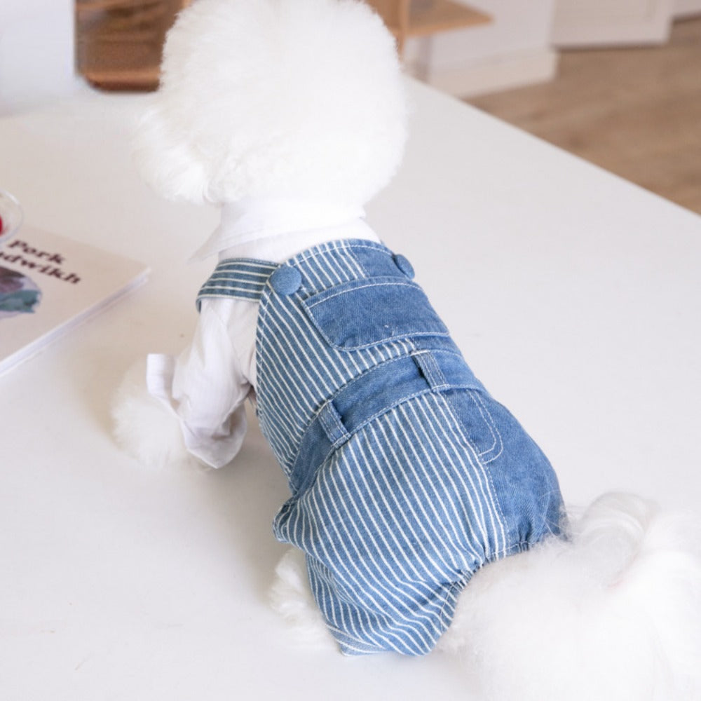 Pet Autumn Winter Striped Patchwork Denim Straps Pet Pants - PeticaDeals