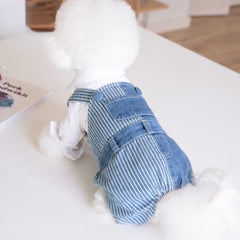 Pet Autumn Winter Striped Patchwork Denim Straps Pet Pants - PeticaDeals