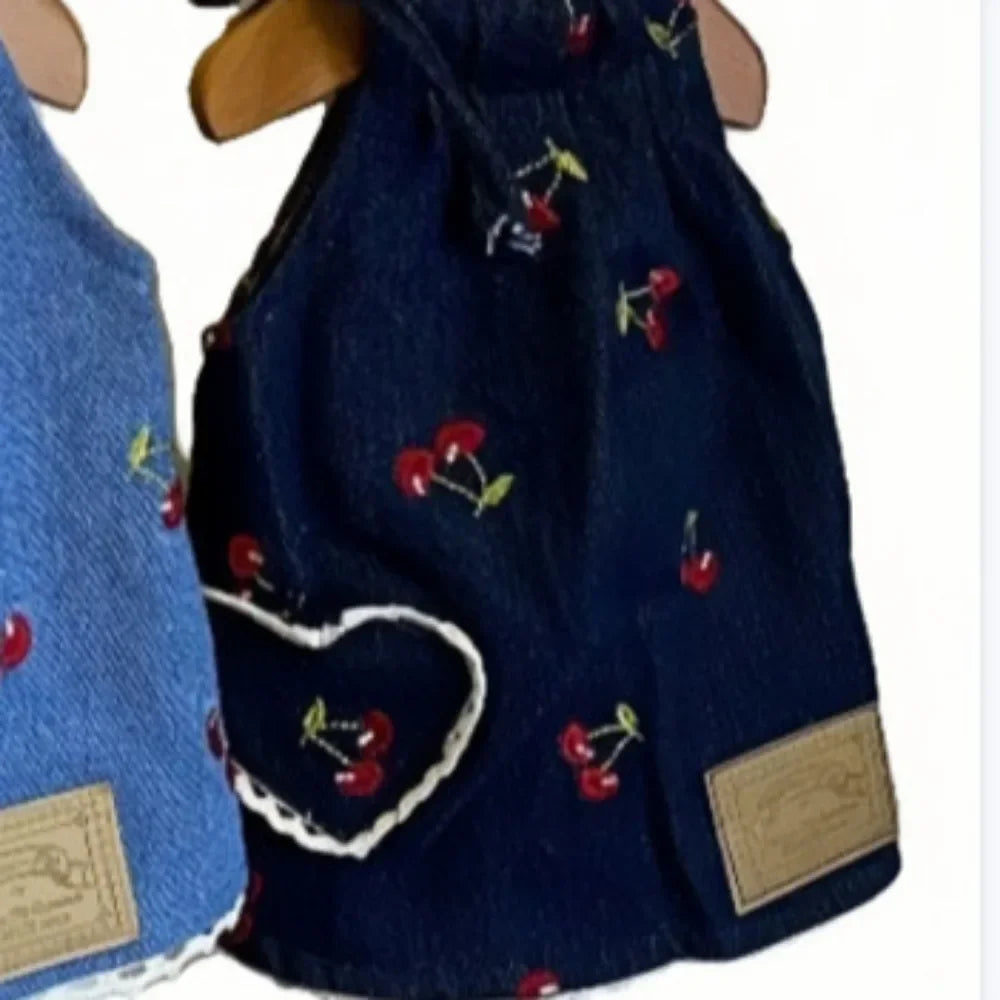 Pet Denim Skirt Cherry Strap Skirt - PeticaDeals
