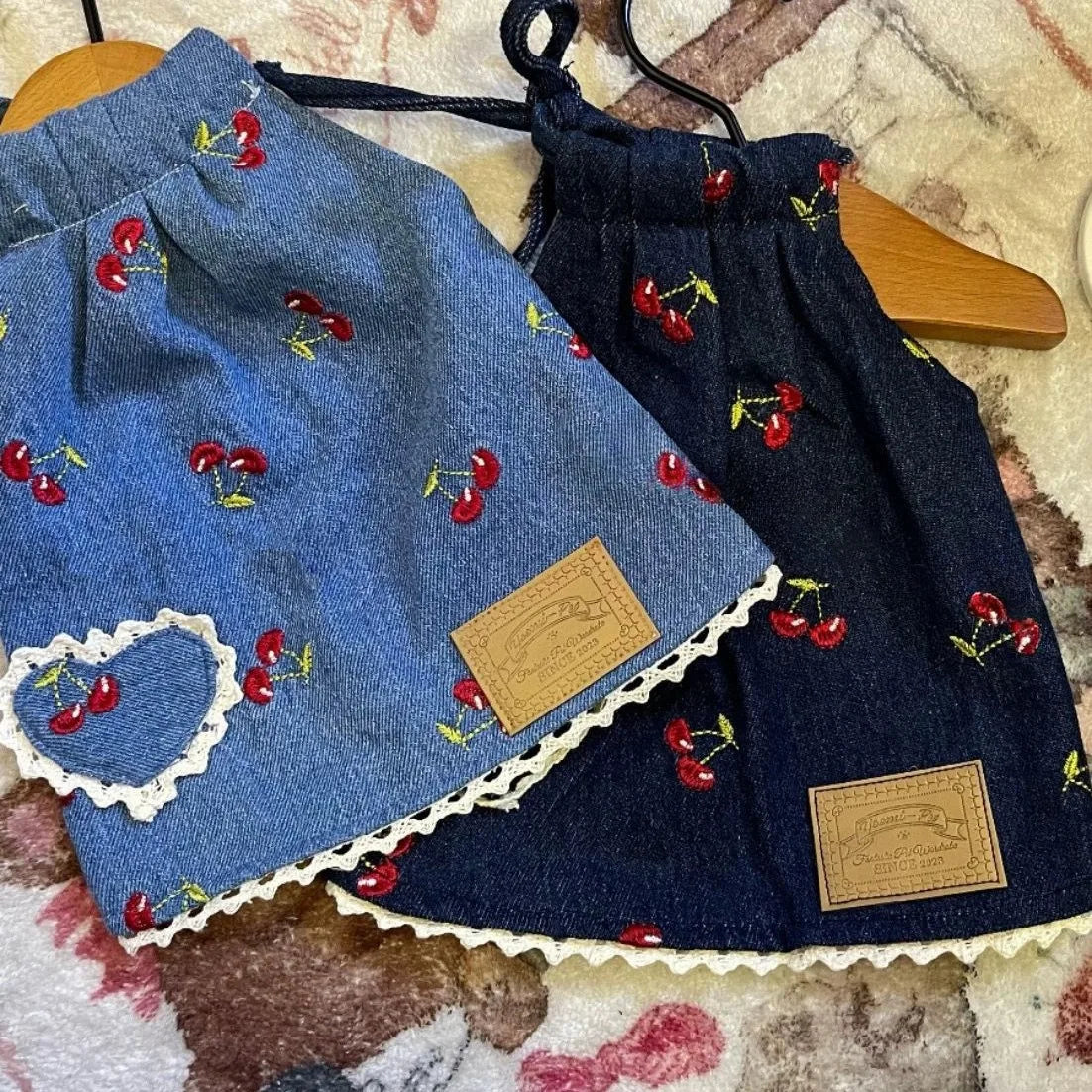 Pet Denim Skirt Cherry Strap Skirt - PeticaDeals