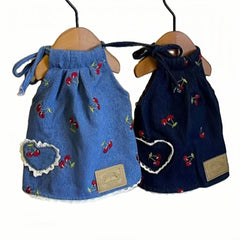 Pet Denim Skirt Cherry Strap Skirt - PeticaDeals