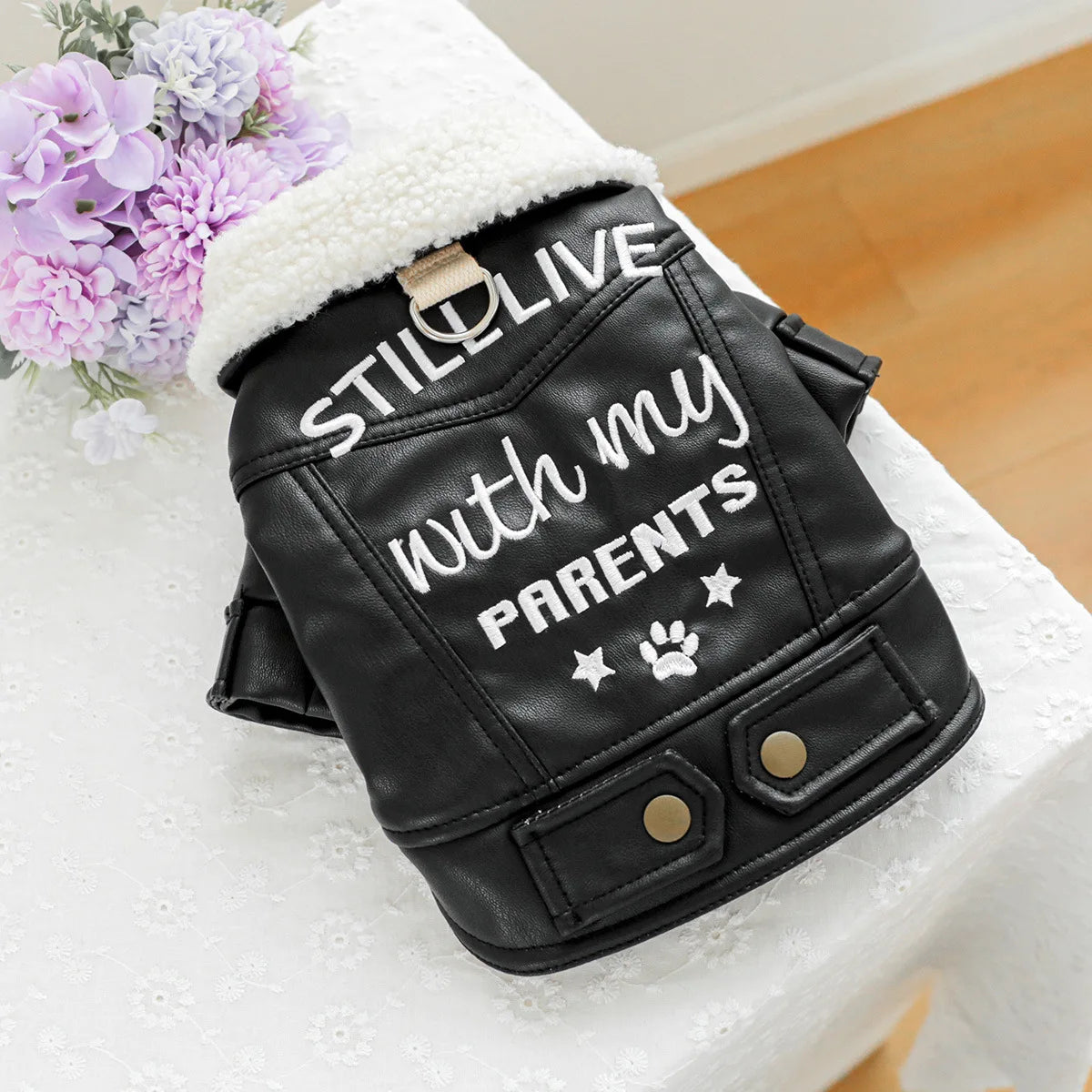 Pet Leather Fur Collar Fur Coat - PeticaDeals
