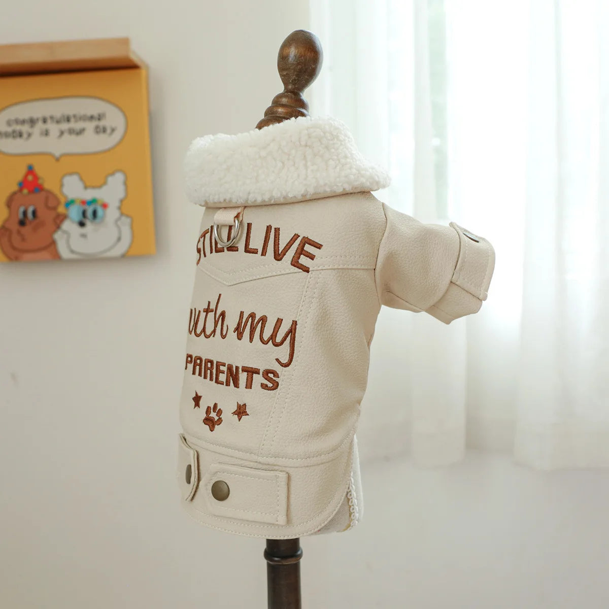 Pet Leather Fur Collar Fur Coat - PeticaDeals