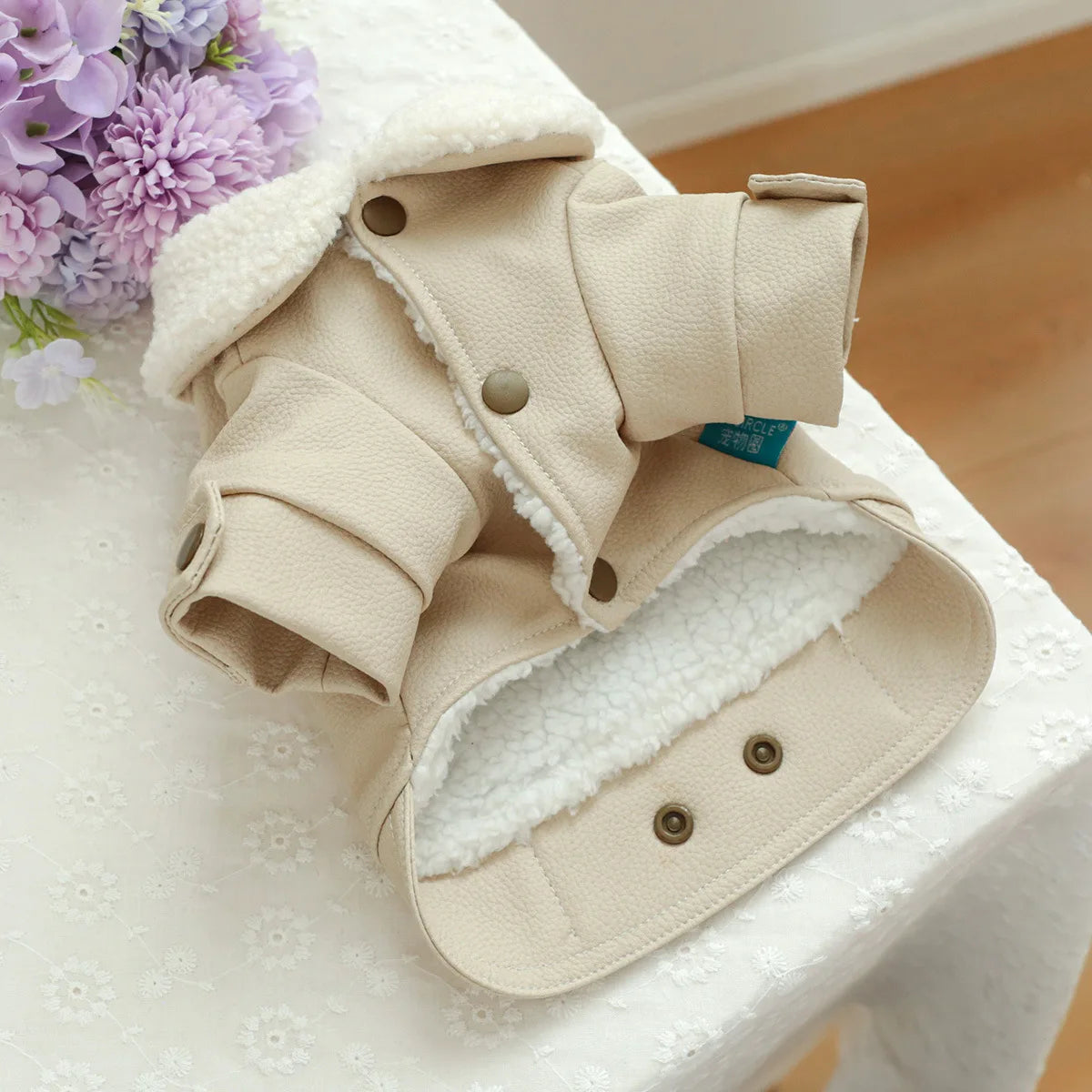 Pet Leather Fur Collar Fur Coat - PeticaDeals
