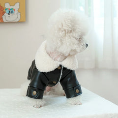 Pet Leather Fur Collar Fur Coat - PeticaDeals