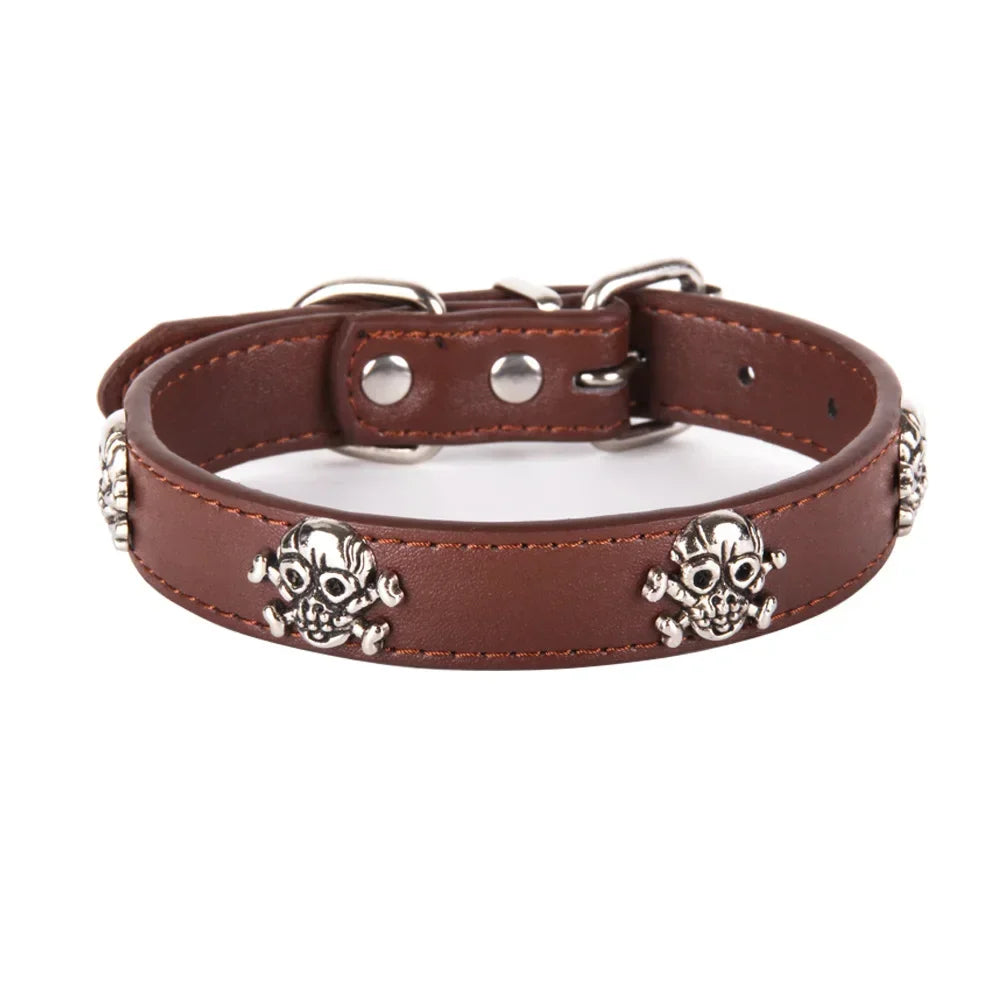 Pet Leather Skull Dog Collar Cat - PeticaDeals
