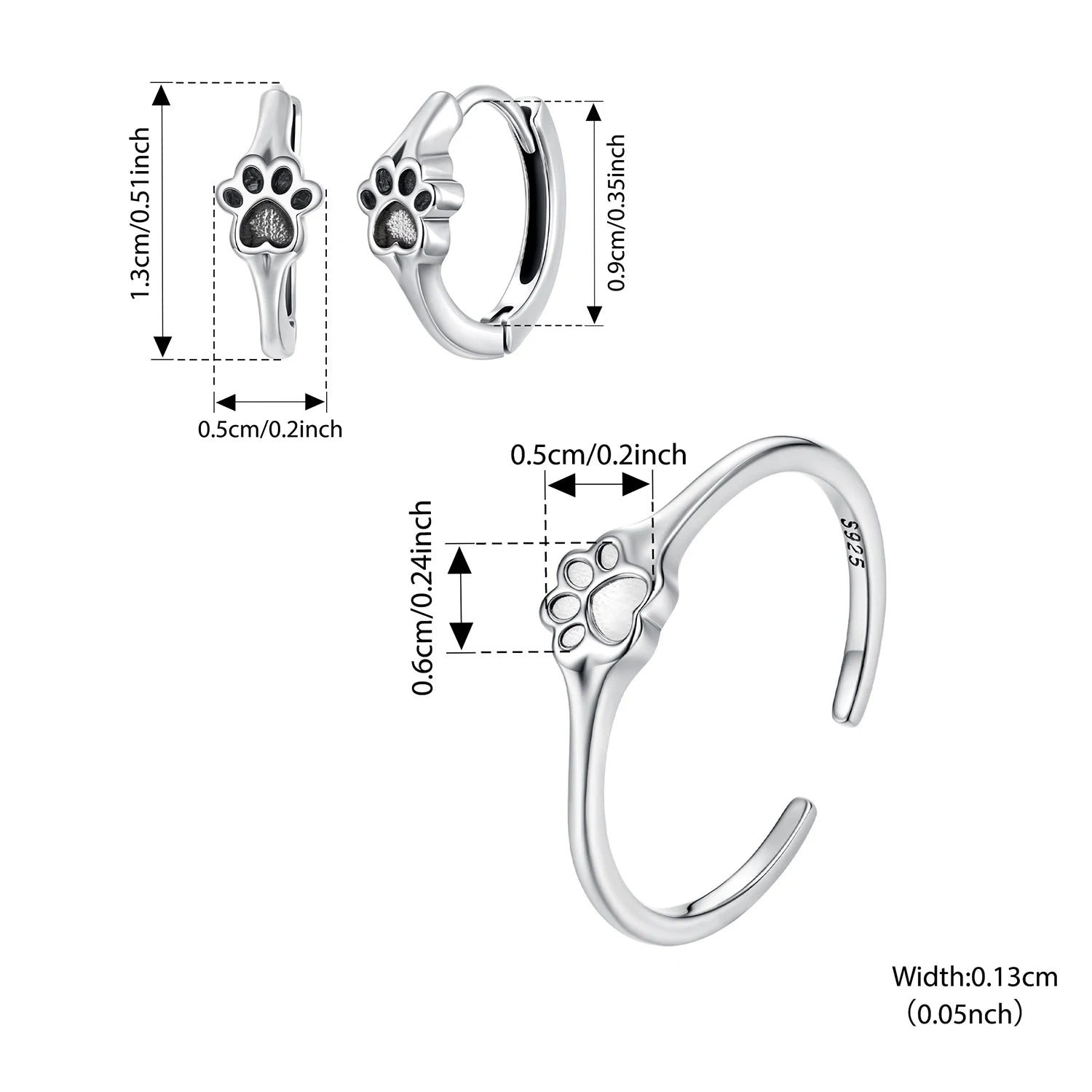 Pet Paw Print Rings Earrings Sets Cute Cat Dog for Women Girls - PeticaDeals