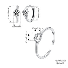 Pet Paw Print Rings Earrings Sets Cute Cat Dog for Women Girls - PeticaDeals