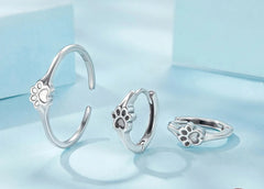 Pet Paw Print Rings Earrings Sets Cute Cat Dog for Women Girls - PeticaDeals