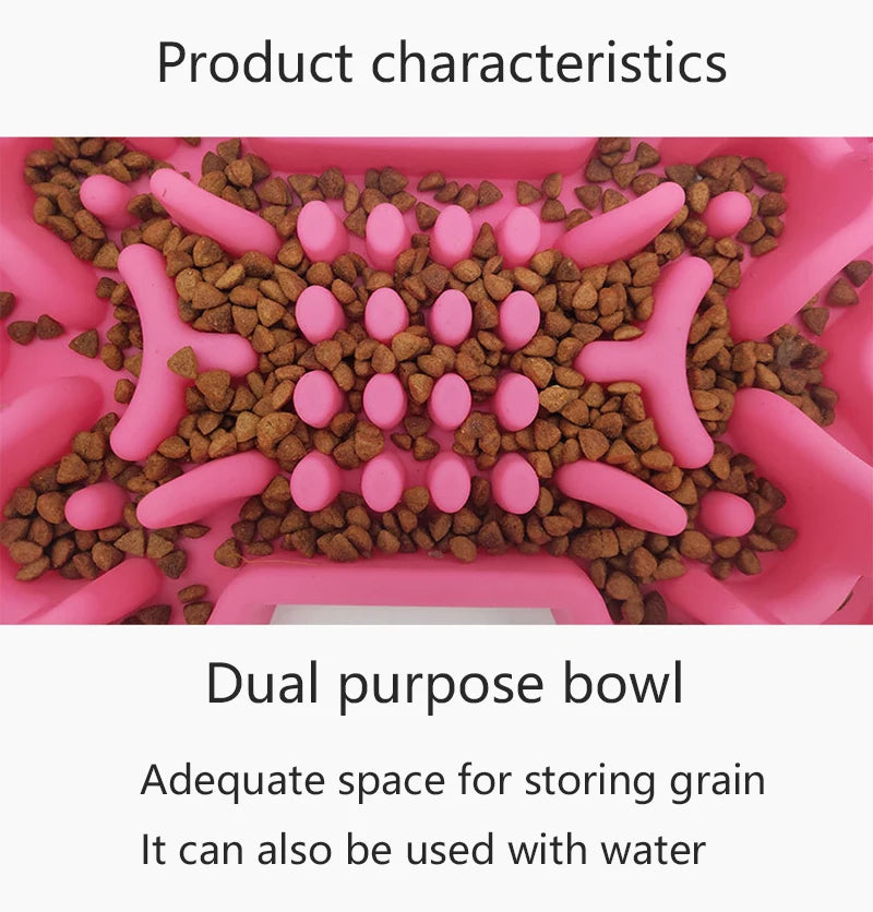Pet Slow Food Bowl Silicone Bone-Shaped Anti-Skid Dog - PeticaDeals