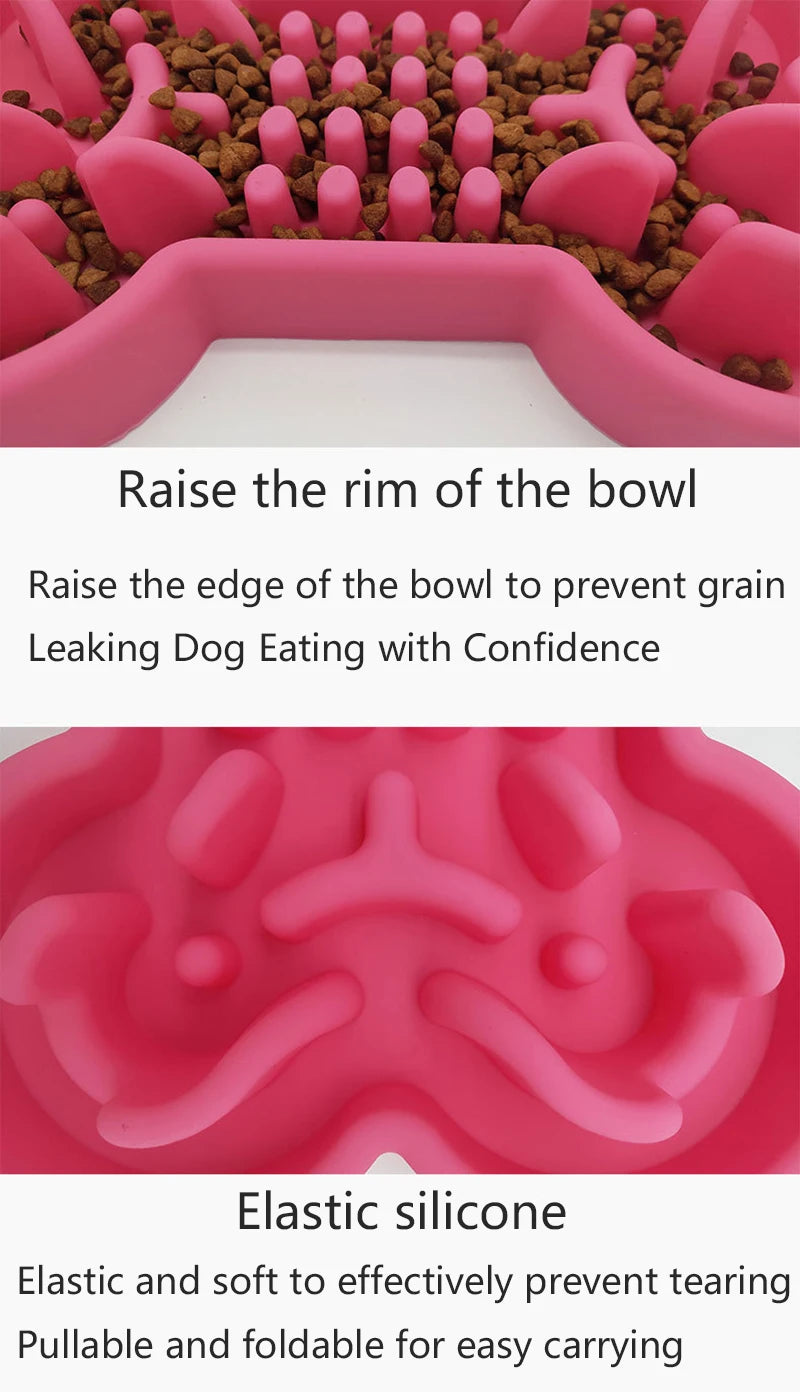 Pet Slow Food Bowl Silicone Bone-Shaped Anti-Skid Dog - PeticaDeals