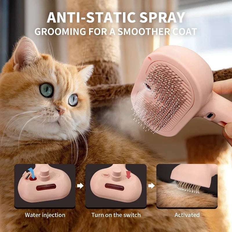 Pet Steam Brush Hair Remover Brush Multi-Function Pet Grooming - PeticaDeals