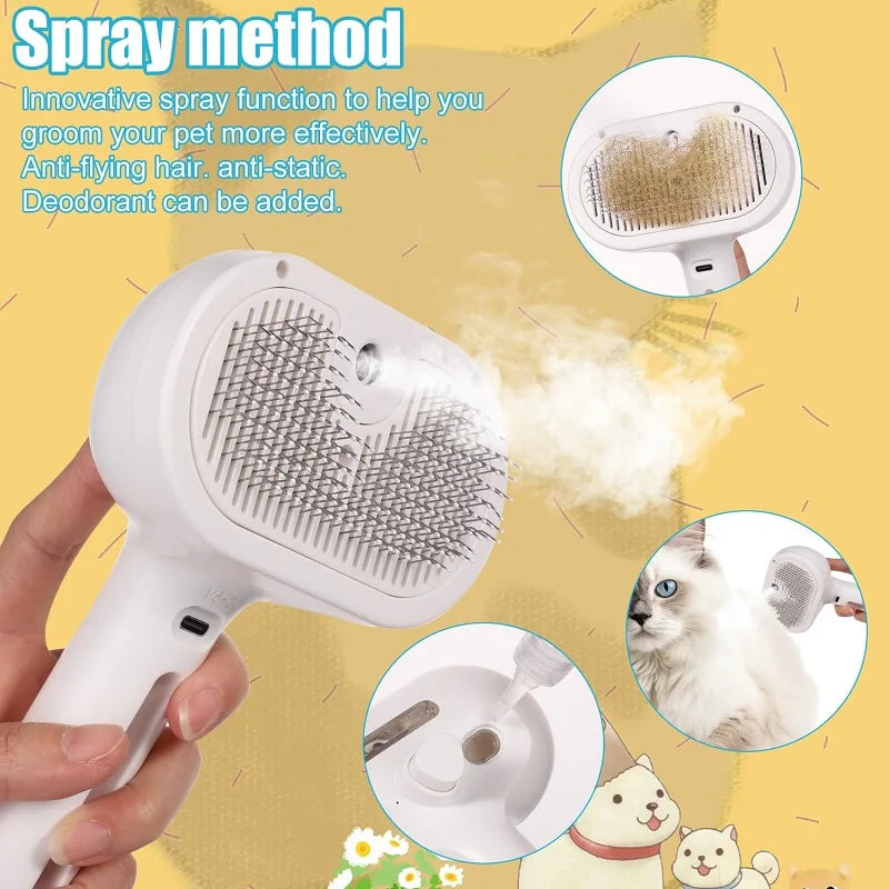 Pet Steam Brush Hair Remover Brush Multi-Function Pet Grooming - PeticaDeals