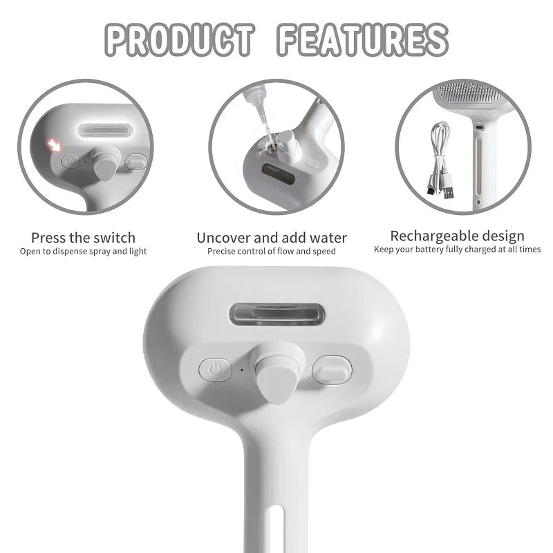 Pet Steam Brush Hair Remover Brush Multi-Function Pet Grooming - PeticaDeals