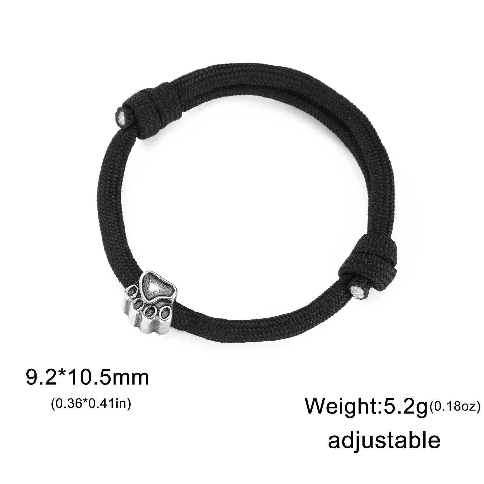 Punk Dog Pet Paws Charm Bracelet for Women & Men Adjustable Black Rope Cord Bracelets - PeticaDeals