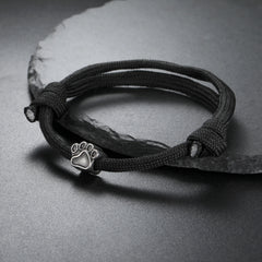 Punk Dog Pet Paws Charm Bracelet for Women & Men Adjustable Black Rope Cord Bracelets - PeticaDeals
