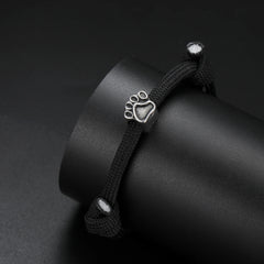 Punk Dog Pet Paws Charm Bracelet for Women & Men Adjustable Black Rope Cord Bracelets - PeticaDeals