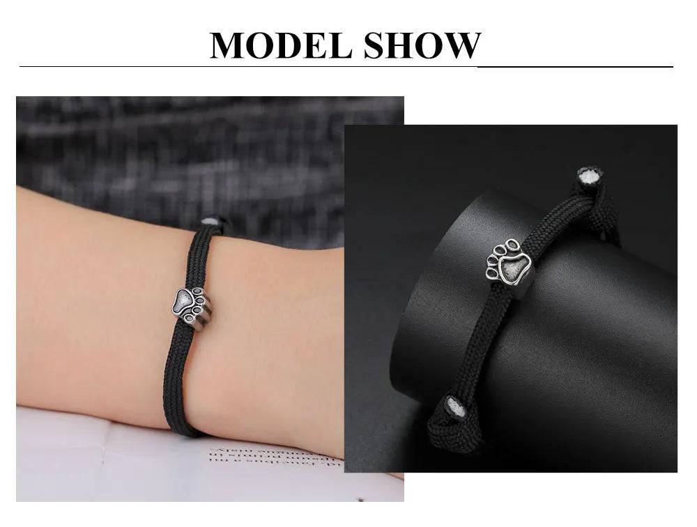 Punk Dog Pet Paws Charm Bracelet for Women & Men Adjustable Black Rope Cord Bracelets - PeticaDeals