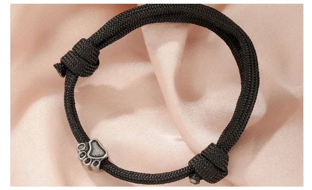 Punk Dog Pet Paws Charm Bracelet for Women & Men Adjustable Black Rope Cord Bracelets - PeticaDeals