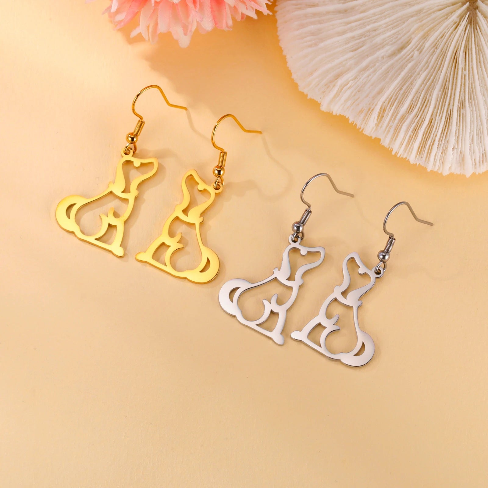 Puppy Dog Ear Hook Drop Statement Earring for Girl Stainless Steel Gold Color Jewelry - PeticaDeals