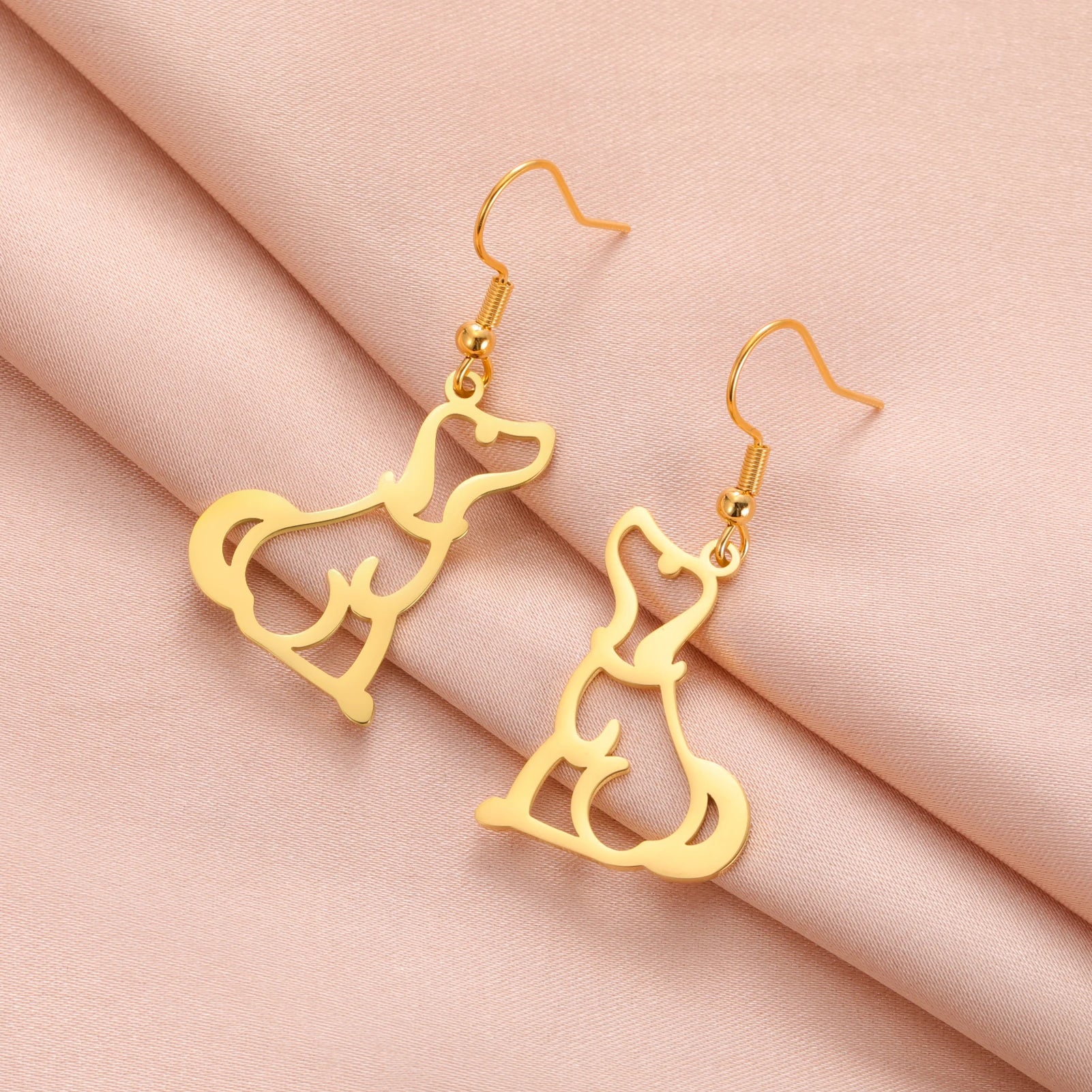 Puppy Dog Ear Hook Drop Statement Earring for Girl Stainless Steel Gold Color Jewelry - PeticaDeals