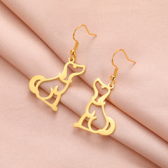 Puppy Dog Ear Hook Drop Statement Earring for Girl Stainless Steel Gold Color Jewelry - PeticaDeals