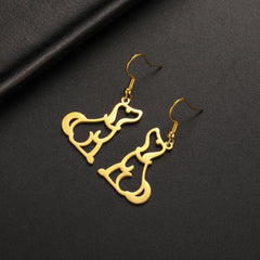 Puppy Dog Ear Hook Drop Statement Earring for Girl Stainless Steel Gold Color Jewelry - PeticaDeals